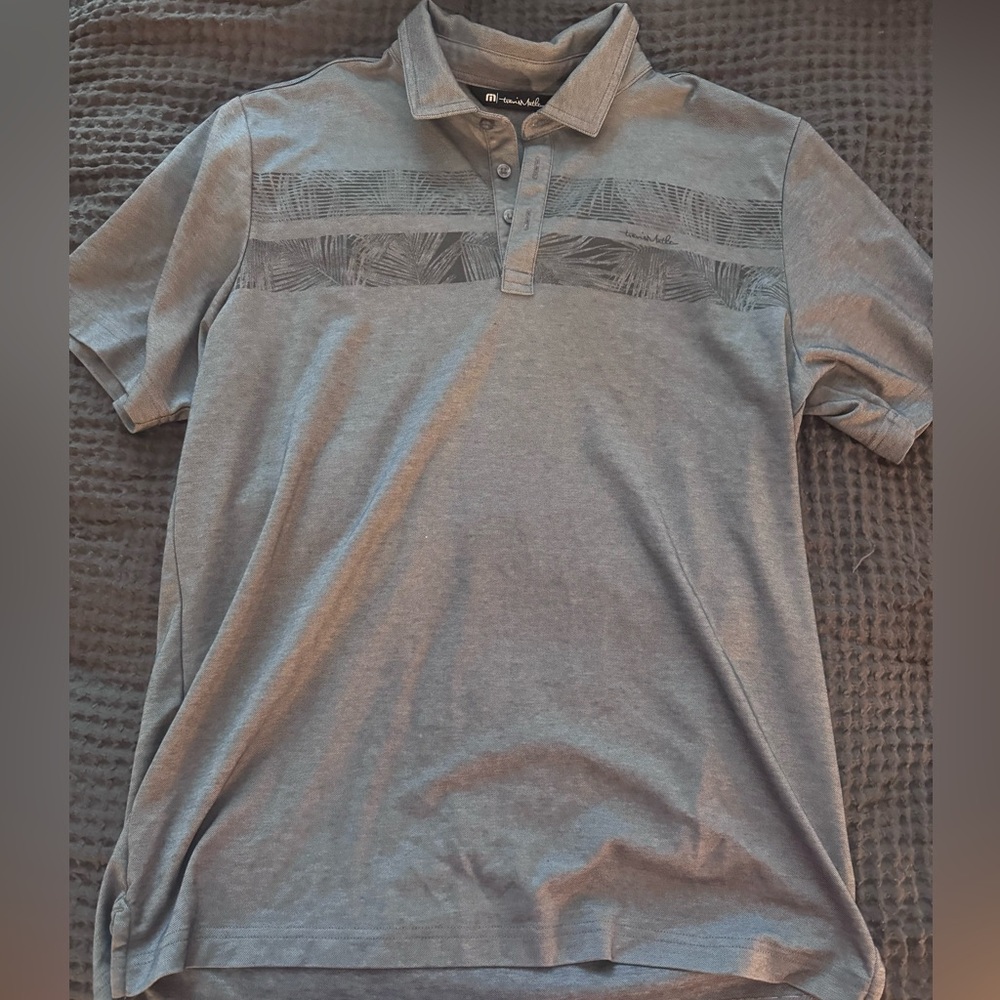 Travis Mathew Gray Polo with Patterned Stripes